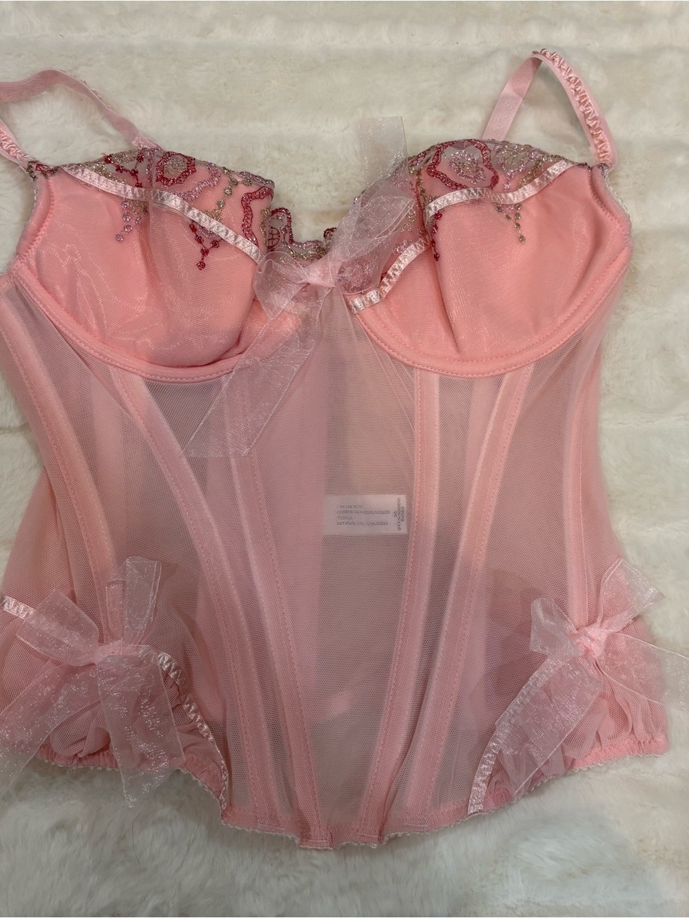 Vintage Pink Sheer Lace-Embellished Bustier